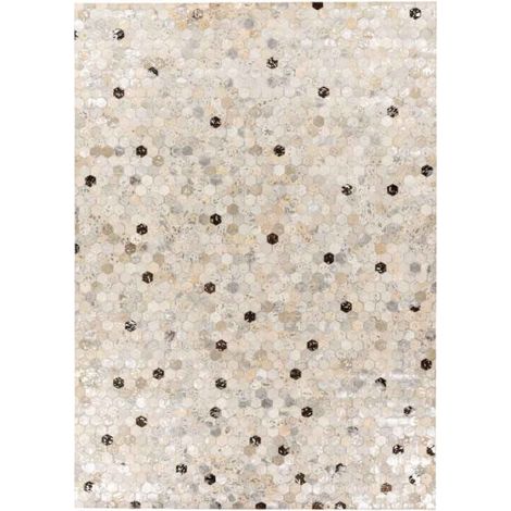 Tapis Fait Main en Cuir à Poils Ras "Ravi" Argent & Gris 80 x 150 cm (1/5)