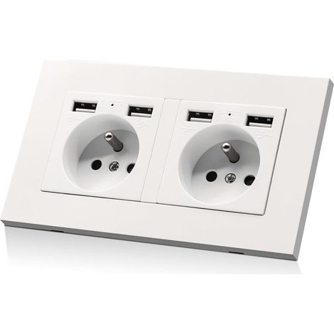 Prise Murale, Double USB Standard Français Encastrée, Secteur Multiprise (max2.1A), 16A 110-250V, Encastrable, pour Bureau à Domicile (1/5)