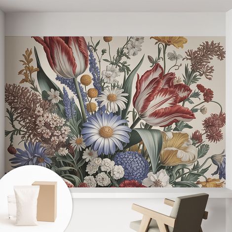 Tapete Vliestapete mit Kleber modern - Wanddeko für Küche - Klebefolie Wand - luxus Look Blumenstrauß 152x104 cm (1/5)