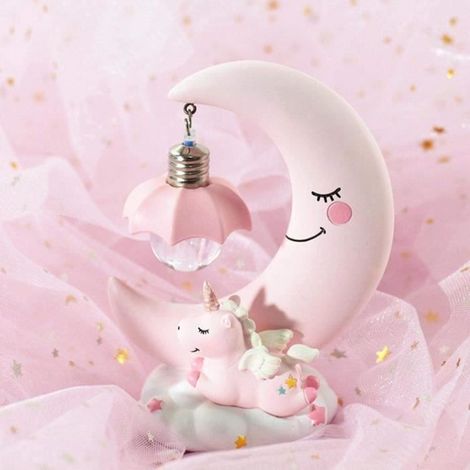 1 Veilleuse Licorne Lune,Résine,Rose,11x15cm,Décoration Chambre Enfant,Cadeau Noël