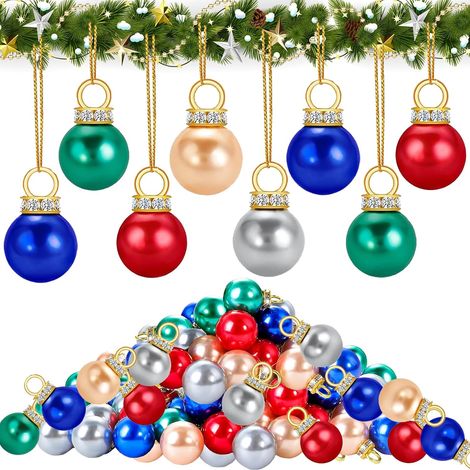 Ensemble de Petites Boules de Noël, 60 Pièces Mini Boules de Noël, Mini Boule 16 mm, Boule de Noëls Colorées avec 10 Mètres de Fil Doré, pour Sapins de Noel, Guirlandes, Escaliers, Fenêtres (1/5)