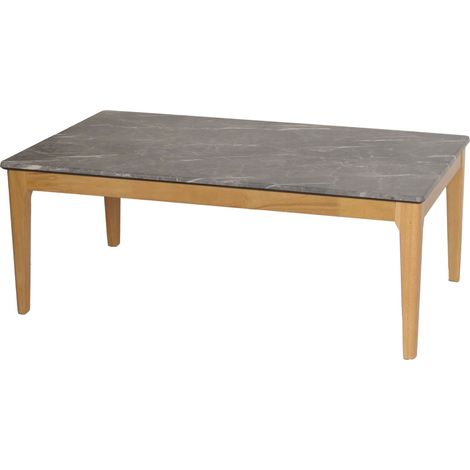Table basse HWC-M55, table d'appoint table de salon, bois massif HDF stratifié mélaminé 46x120x70cm, aspect marbre/pierr (1/5)