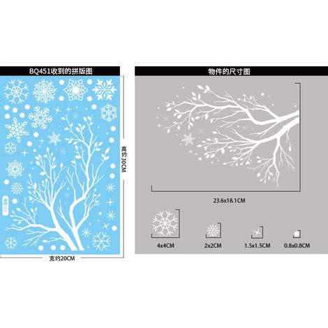 Autocollants pour fenêtre flocons de neige blancs et branches d'arbre, autocollants scène de forêt enneigée avec colibris, décorations de Noël hivernales, décorations de fenêtre statiques, anti-collis