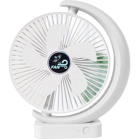 Ventilateur De Bureau Rechargeable - 3 Vitesses - Alimentation USB - Silencieux - Pour Chambre Bureau Maison - Blanc - 1 Pièce (1/5)