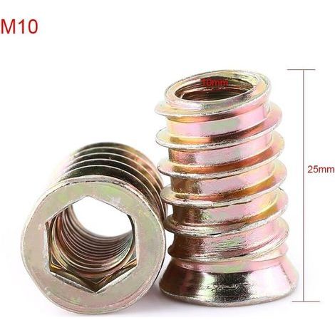 Paquete de 100 tuercas hexagonales roscadas de aleación de zinc M10, surtido de tuercas insertables de aleación de zinc (M10x25mm) (1/5)