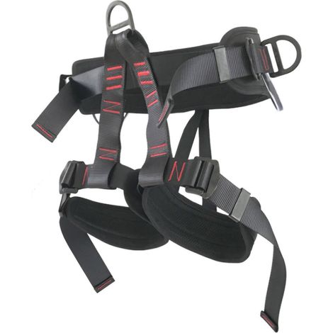 Harnais de sécurité demi-corps, ceinture et support de tibia pour escalade en montagne, rocher, arbre et rappel, noir (1/5)