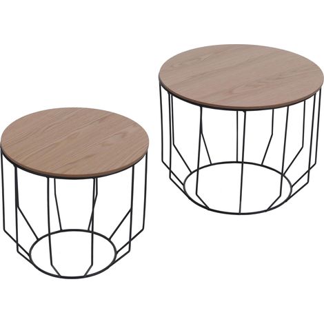 MCA Lot de 2 tables basses HWC-P58, tables d'appoint, tables de salon, tables basses, style industriel, métal, bois de c