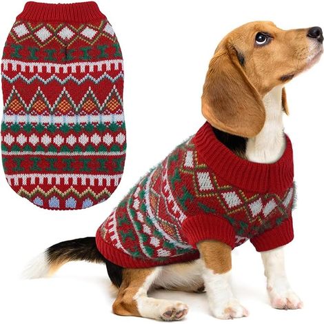 Dog Sweaters Boho Christmas Sweater for Small Medium Large Dogs Knitted Christmas Sweater with Harness Hole, Thick Warm French Bulldog Winter Clothes (1/5)