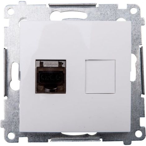Simon 54 Einzelne Computerbuchse RJ45 Cat.6 geschirmt mit Verschlusskappe weiß D61E.01/11