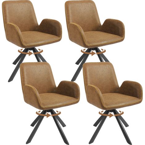 Lot de 4 chaises HOMAVO YZ7 avec accoudoirs - Marron vintage similicuir (1/5)