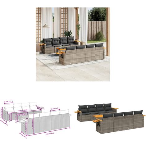 9-tlg. Garten-Sofagarnitur mit Kissen Grau Poly Rattan - Gartenmöbel - Gartensorte - Outdoor Möbel - Lounge Set - Rattan Sofa - Home & Living (1/3)