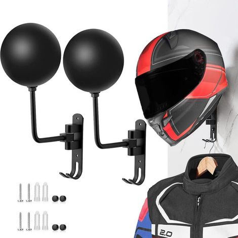 Wandhalterung für Motorradhelme, 180° drehbarer Haken, 2 Stück, schwarz