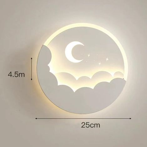 Applique murale étoile-Motif lune-Éclairage rond à l'ambiance chaleureuse, idéale pour chambre d'enfant et salon- Blanc (1/5)