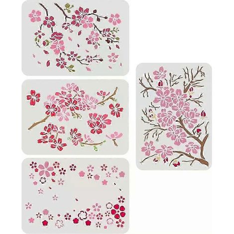 Ensemble de 4 pochoirs à fleurs de cerisier (117 x 83 pouces) en plastique, motif de branches de cerisier. (1/5)