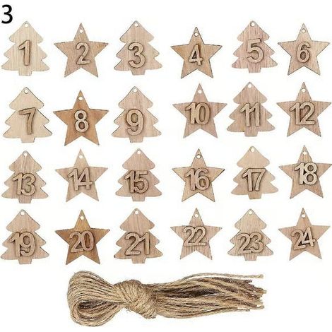 Calendrier de l'Avent de Noël 24 jours Compte à rebours Calendrier de l'Avent Étiquette Noël Calendrier numéros DIY Sacs-cadeaux Étiquettes suspendues 3 (1/5)