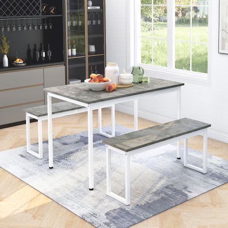 Groofoo 3-Piece Space-Saving 4-Person Dining Table and Bench Set for Kitchen Patio Outdoor（Gray) (1/4)