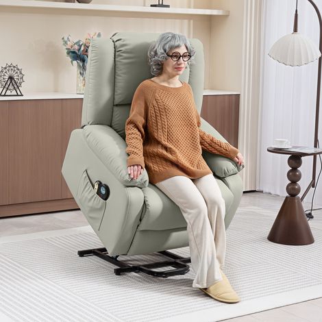 Sillón Levanta Personas Eléctrico con 8 Punto de Masaje Función Calentamiento 2 Controles Remotos y Bolsillo Gris Claro (1/5)