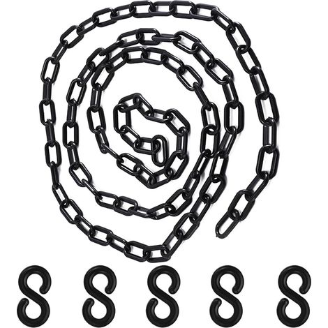 1,5 mètre Chaîne en plastique noir,chaîne d'espacement en plastique de 6 mm, chaîne de sécurité, avec 5 crochets en S,pour le contrôle des foules,les files d'attente,les parkings, les clôtures (1/5)