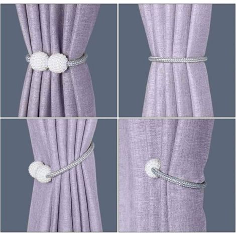 Lot de 6 Embrasses de Rideaux, Embrasses Rideau Aimantée Fenêtre à Billes Faux Perles Boucle de Rideau Pince pour Décoration (Gris) (1/4)