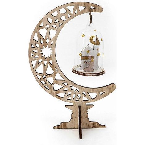 Eid Mubarak Holzornament Ramadan Hängeplakette Ornament Mond Stern Anhänger für Ramadan Mubarak Eid Dekorationen (1/4)