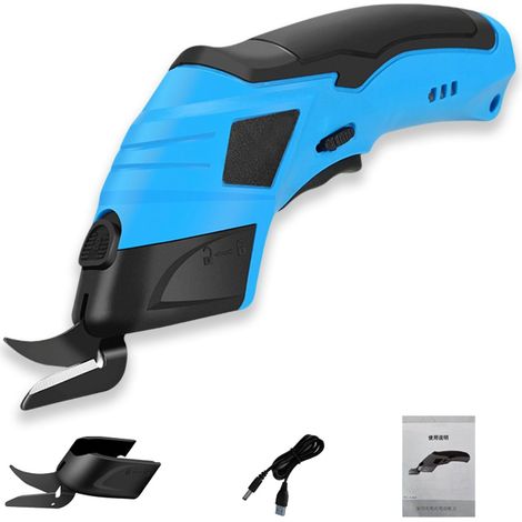 Ciseaux électriques à main rechargeables, 2 lames pour tissu, tapis, cuir et carton, portables et efficaces pour les travaux manuels et le bricolage - Bleus