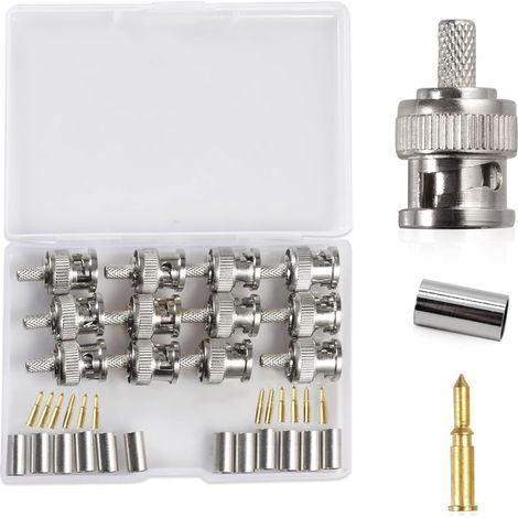 Packung mit 12 männlichen BNC-Crimp-RG58-Steckern mit Aufbewahrungsbox, kompatibel mit RG58-Koaxialkabeln für Antennen, WLAN-Geräte, Koaxialkabel, Wi-Fi, Funkgeräte, externe Antennen (1/5)