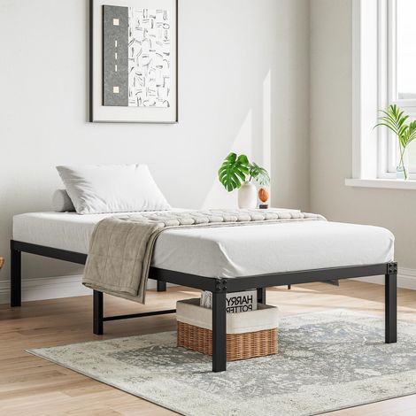 Cadre de lit en métal avec sommier plateforme robuste et tête de lit – Silencieux, montage facile, sans sommier tapissier – Idéal pour chambres d'amis – 90x200 cm (1/5)