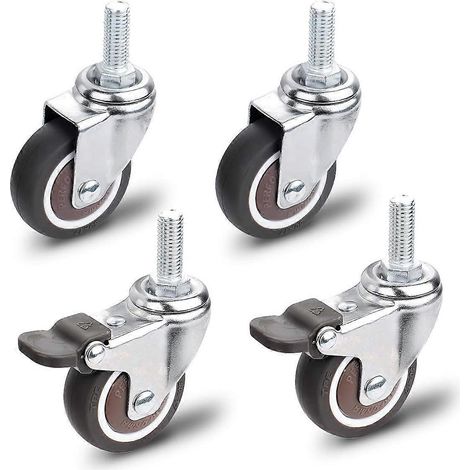 Roulettes pour meubles, 2 roulettes pivotantes avec frein + 2 roulettes pivotantes sans frein, roulettes universelles M10 x 25 mm, capacité de charge 40 kg (1/5)