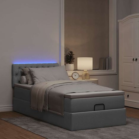 vidaXL Pouf Letto con Materasso e LED Grigio Chiaro 80x200cm Tessuto (1/5)