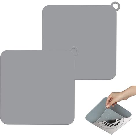Lot de 2 bouchons de vidange de douche en silicone anti-odeurs - 20 x 20 cm - Pour baignoire, cuisine et salle de bain - Couvercle de bonde de douche antidérapant (gris) (1/5)