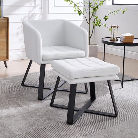 Loungesessel mit Hocker, moderner Akzentstuhl aus Samt, Relaxsessel mit Metallbeinen, Beige (1/5)