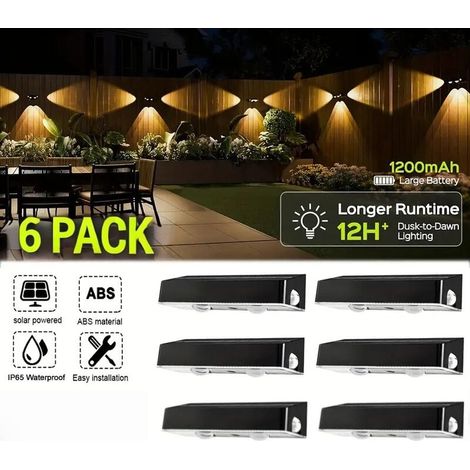Lot de 6 lampes solaires pour terrasse, 9 couleurs fixes et lampes solaires à couleurs changeantes pour clôture, 3 lentilles LED solaires avec 10 modes d'éclairage, IP65 (1/4)