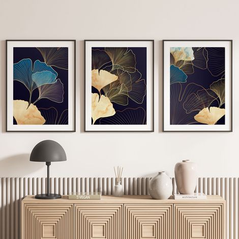 Lot de 3 Affiches / Posters Triptyque - Feuilles - 3 Affiches - 70x100 cm (Cadres non fournis) - Photo pleine page (1/5)