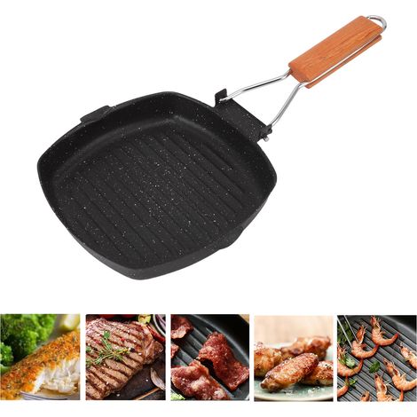 Poêle à steak pliante pour l'extérieur/la maison, poêle à rayures, poêle à steak spéciale, poêle antiadhésive, compatible gaz/induction, poêle à frire en pierre Maifan 20 x 20 cm (1/5)