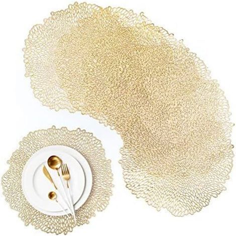 38cm Set De Table Doré,Rond Lot de 6 Sets de Tables PVC Lavables Antidérapant Résistant, Pad de Noël en, Convient aux Tasses, vases, Sets de Table (1/4)