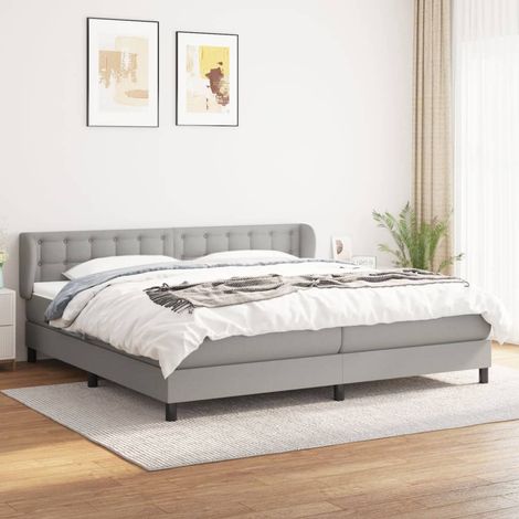 Lit à sommier tapissier avec matelas - Cadre De Lit Moderne: King Size - Lit Double - Gris clair 200x200cm Tissu Chic-306206 (1/5)