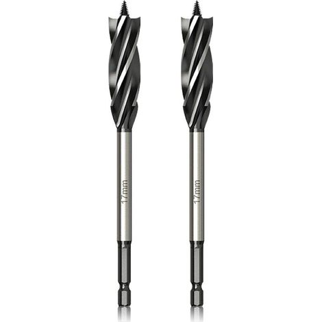 Professionnel Foret à Bois, 17mm x 165mm x 2Pcs Mèche à Tarière avce Auto-alimenté Pointe Pilote, 1/4 Pouce Tige Hexagonale Foret pour le Travail du Bois (1/4)