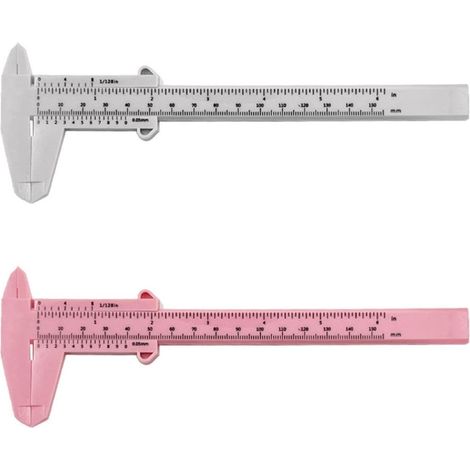 2 Pièces  Pied À Coulisse en Plastique À Double Échelle, Outils De Mesure, Règle D'Étudiant, Mini Règle De Mesure (Blanc, Rose)