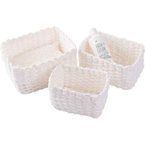 Lot De 3 Paniers De Rangement Tressés Pour Accessoires De Maquillage, Salle De Bain, Table À Langer, Petit Compartiment De Rangement (Blanc) (1/3)