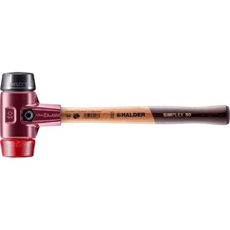 Halder Schonhammer SIMPLEX Kopf-D.50mm mittelhart/hart Gum. schwarz/Plastik rot