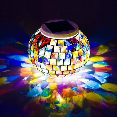 Lampe de bureau solaire en mosaïque de verre, veilleuse solaire à couleurs changeantes, lampe de table rechargeable et étanche pour l'extérieur ou la décoration (1/5)
