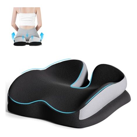 Cojín ortopédico para asiento, cojín de espuma viscoelástica para coxis, cojín ergonómico para asiento, silla de oficina, cojín para asiento de automóvil, para coxis, ciática, hemorroides y alivio del
