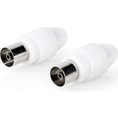 Connecteur iec coaxial droit femelle nickele 75 ohms vis diametre dentree du cable 70 mm metal pvc blanc 2 pieces boite (1/5)