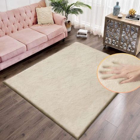 Teppich Fellteppich Kunstfell waschbar 150 x 240 cm (Rechteckig) Beige (1/5)