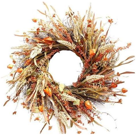 Couronnes de récolte d'automne de 61 cm, couronnes de fleurs artificielles pour porte d'entrée, mur, fête, Thanksgiving, décoration de la ferme (1/5)