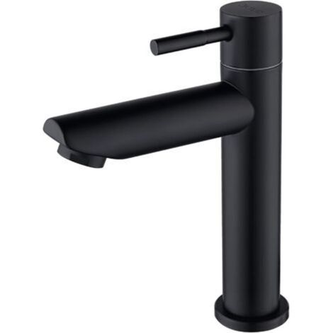 Robinet lave main eau froide uniquement, robinet lavabo eau froide pour WC, robinetterie avec Bec Hauteur 100mm en acier inoxydable Noir Matte