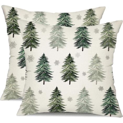 Lot de housses de coussin de Noël 45 x 45 cm, flocons de neige blancs et sapin de Noël, décoration hivernale pour canapé (1/5)