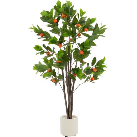 ML-Design Plante Orange Artificielle 130 cm Faux Arbre Oranger Décoratif Imitation Réaliste en Plastique avec Fruits d'Oranger Pot Inclus pour Intérieur ou Extérieur Deco Maison Salon Cuisine Bureau