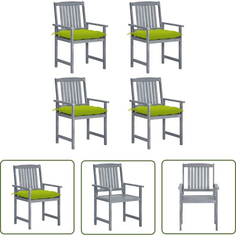 The Living Store Chaises de jardin et coussins lot de 4 Gris Bois acacia massif - Chaise De Jardin - Mobilier De Jardin - Fauteuil De Jardin - Table Basse - Set De Salon De Jardin (1/5)