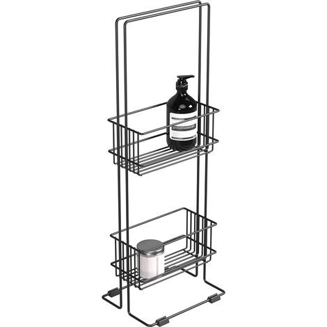 Serviteur de douche à poser en métal noir – Étagère de rangement – Fixation murale – Dimensions 60x20x10cm – Pour salle de bain moderne – Gelco Design